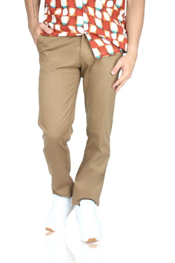 Pantalón Color Camel Stretch De Algodón Regular Fit Para Caballero